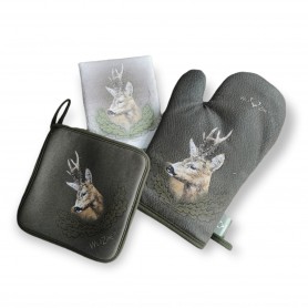 Kitchen WILD ZONE set with roe deer print (green)