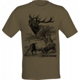 T-Shirt Wild Zone with Fighting Deers Print